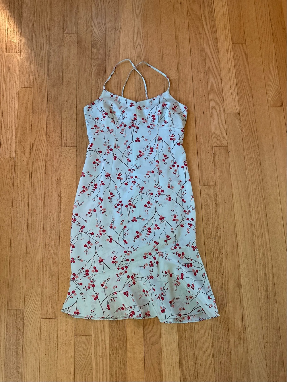 Not for sale-Vintage Express Blue Floral Slip Dress Red Cherry Blossom Print